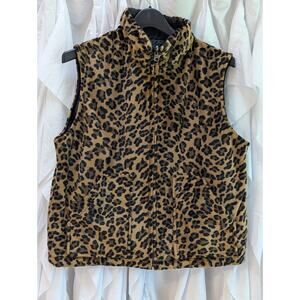 Dollhouse Outerwear Puffer Vest Fuzzy Cheetah/Black Reversible Women's Large